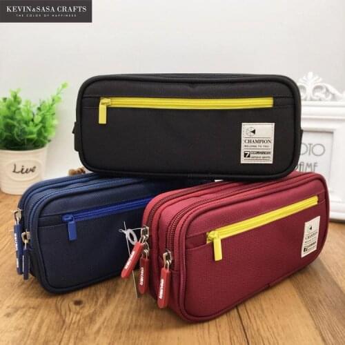 Zipper Pencil Case Bag Twill Box Canvas Large Pen Box Pencil Bag For Student Girl School Stationery Office Supplies Bags