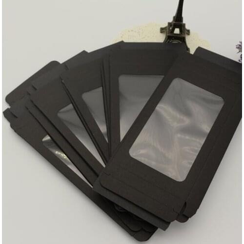 Black paper box with window,Plastic clear window boxes black jewelry box with hang hole