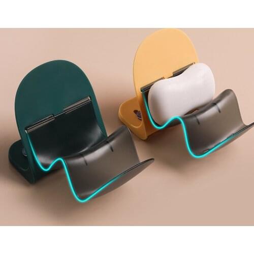 W Shape Soap Holder with Suction Cup Drain Design Soap Box Punch-free Toilet Bath Soap Storage for Bathroom Kitchen D1