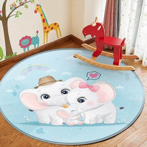 Baby Hand Print Round Children Fashion Carpet Balloon Cute Elephant Pattern Non-Slip Baby Play Children Flannel Carpet