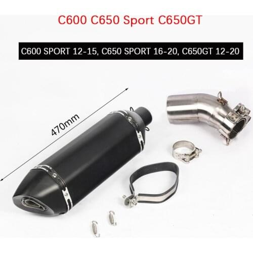 For BMW C600 C650 Sport C650GT 2012-2020 Muffler Motorcycle 51mm Exhaust Pipe Slip On Mid Pipe 470 mm Escape Removable DB Killer