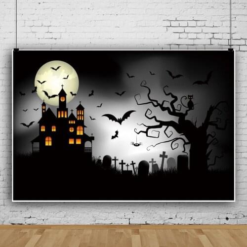 Halloween Full Moon Castle Bat Night Portrait Photography Background Rave Party Decors Photo Video Backdrop Photocall
