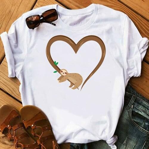 Sloth & Butterflies Cute Sloth Love Animal Print T Shirt Women Tshirt Tops Harajuku kawaii T-Shirt Summer Clothes Tops