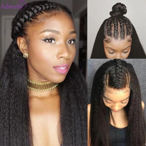 HD Transparent Kinky Straight Lace Front Human Hair Wigs Malaysian Lace Front Wig For Women Pre plucked 180 Density 28 inch