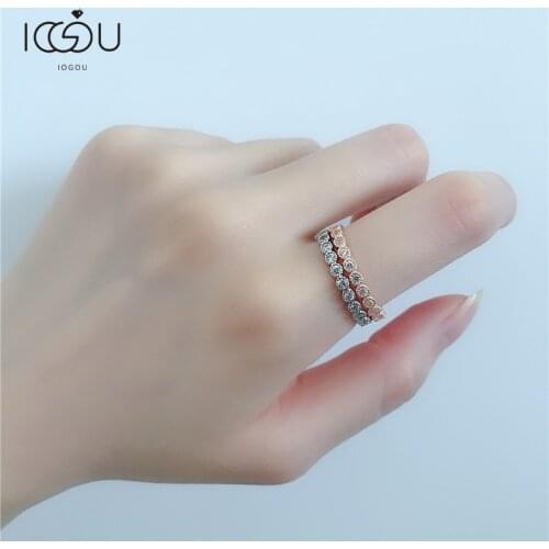 IOGOU Fashion Round Cut Simulated Diamond Full Eternity Ring Women 925 Silver Lover Bridal Jewelry Wedding Eternity Band Ring