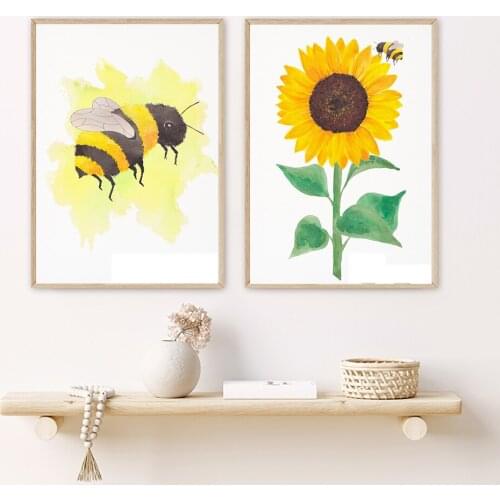 Sunflower Canvas Painting Honey Poster Simple Text Wall Picture for Living Room Decoration Queen Bee Yellow Posters and Prints