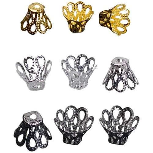 100pcs Bulk Filigree Flower Cup Loose Bead Caps for Jewelry Making 8.5x11mm