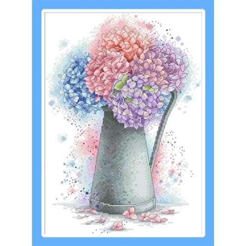 Colorful hydrang Cross Stitch Patterns Kits Printed Fabric 11CT 14CT Diy Embroidery Paintings Set Handmade Needlework Home Decor