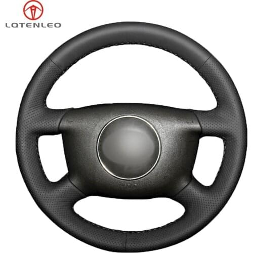 LQTENLEO Car Steering Wheel Cover Black Genuine Leather For Audi A6 1999-2004 A3 2000-2003 A4 A8 1998-2001 Allroad 2001-2005