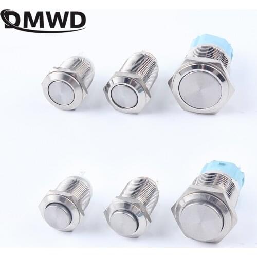 12mm 16mm 19mm metal push button switches without LED Panel Hole Power Push Button Flat Head Momentary Locking Soldering NO/NC