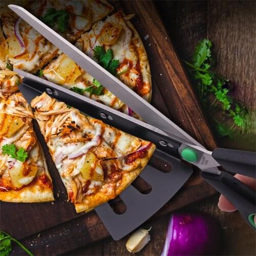 2 In 1 Multifunctional Scissors Pizza Slicer Cutter Server Tray Pizza Shovel Tool Kitchen Cook Gadget Stainless Steelchen Home