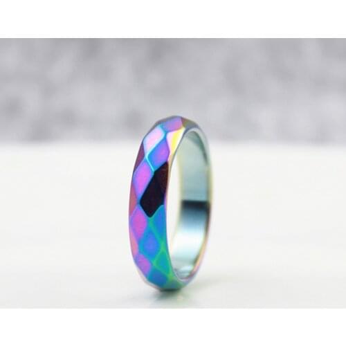Fashion Party Jewelry Grade 3A Quality 6mm Wide Faceted Hematite Rings Rainbow Color Fashion rings ( 1 Piece) HR1010