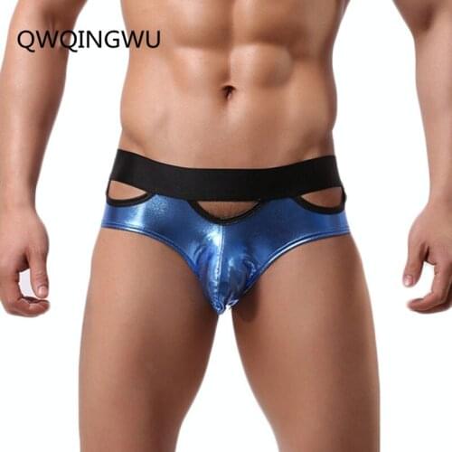 Men Underwear Gay Sexy Leather Imitation Briefs Mens Briefs Slip Hombre Underwear Male Penis Underpants Man Panties Slips