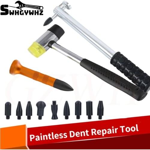 Dent Ding Hammer Tap Down Tool Kits Paintless Dent Repair Aluminum Dent Hail Hammer with 8 pcs POM heads&Knock Tap Down