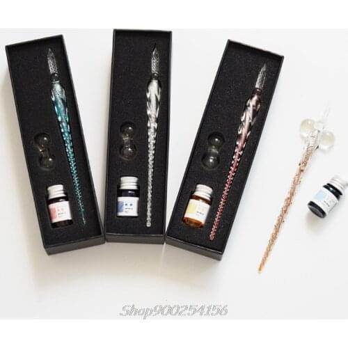 Crystal Glass Dip Pen Set Non-carbon Ink Fountain Signature Pen Writing Tools S02 20 Dropship