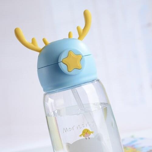 New cartoon antler plastic cup with cup sleeve strap male and female student straw cup large capacity sports bottle