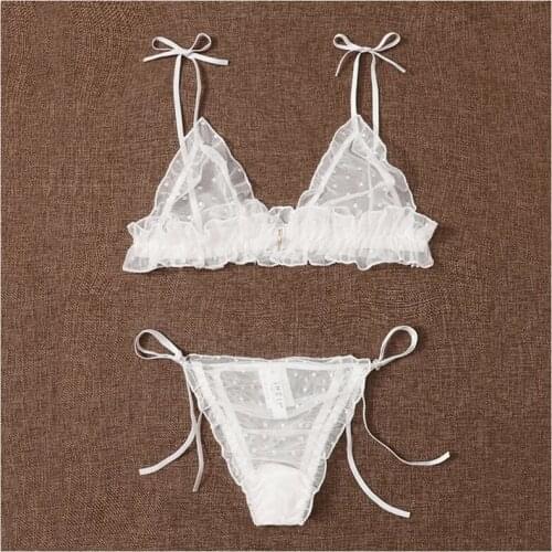 2020 New Exotic Sexy Mesh See-through Womens Underwear Babydoll Lace Hollow Bra and Panties Three-point Temptation Erotic Suit