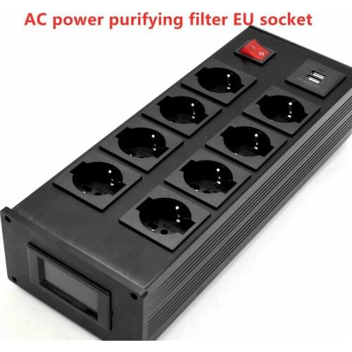 New EU-08C High-End Audio Noise Filter AC power Purifier filter EU France socket With USB 5V Recharge LED voltage display