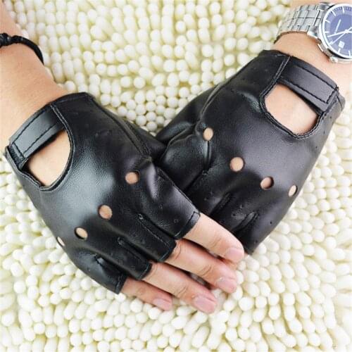 1 Pair Unisex Black PU Leather Fingerless Gloves Solid Female Half Finger Driving Women Men Fashion Haulage Motor Punk Gloves