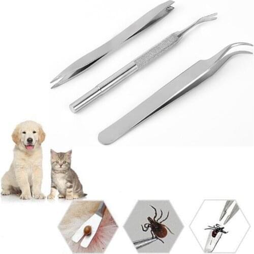 Pet Stainless Steel Flea Treatment Tick Removal Three Piece Set With Plastic Box Tool Set Pet Supplies
