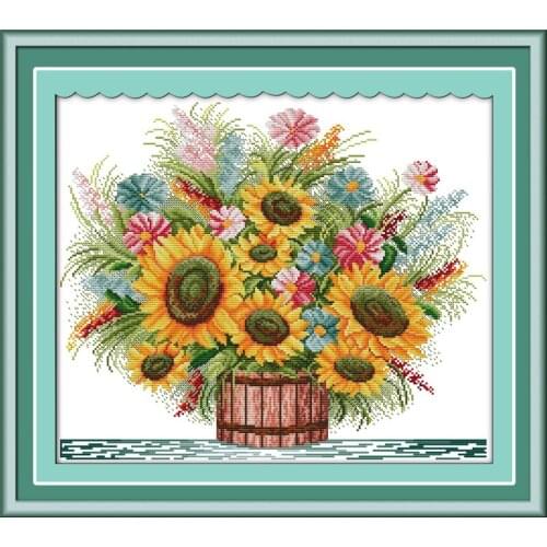 Sunflower Flowers Cotton Canvas Cross Stitch Kits 100% Accurate 11CT Printed Embroidery DIY Handmade Needle Work Home Decor