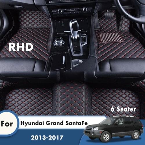 RHD Custom Car Floor Mats For Hyundai Grand Santa Fe 2017 2016 2015 2014 2013 6 Seater Leather Waterproof Carpet Car Styling Rug