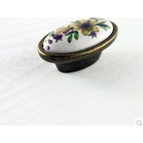 16mm Rustico Rural ceramic vintage furniture knobs Printing porcelain drawer cabinet pulls Bronze dresser cupboard door handles