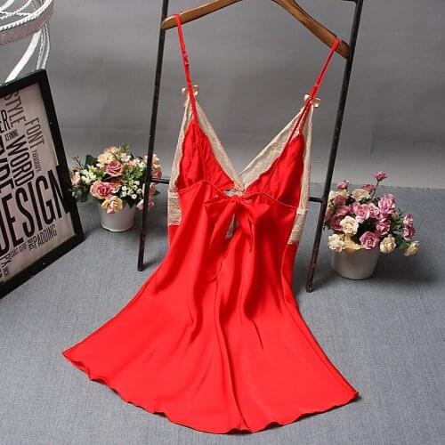 Sexy nightdress suspenders Nightwear Tempting high-end hollow deep V woman sweet fashion style new red sleepwear pijama 2020