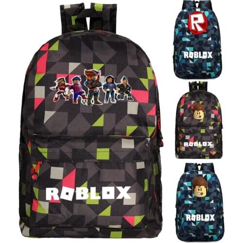 Robloxes student cartoon lattice striped schoolbag men women backpack rhombus cool schoolbag casual bag computer notebook bag