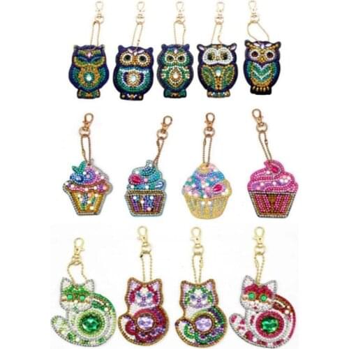 5pcs DIY Full Drill Special Diamond Painting Key Chain cartoon Owl Keychains Jewelry Key Ring Gifts