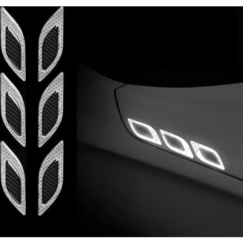 YCCPAUTO 6Pcs/set Carbon Fiber Car Sticker Reflective Strips Auto Truck Motorcycle Reflective Safety Warning Stickers