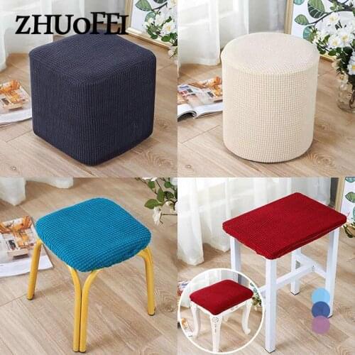 Universal Stool Protector Thick Solid Color Square Stool Covers Thick Stretch Knitting Round Seat Covers Living Room Chair Cover