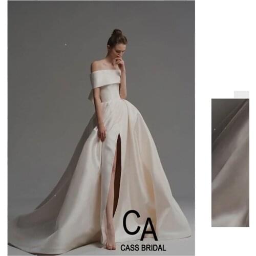 Bohemian satin wedding dress ivory off the shoulder split sexy bridal gowns 2021 plus size custom made zipper up