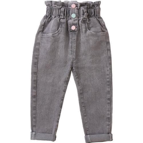 2021 Spring Autumn Girls Fashion High Waist Jeans Pant Baby Kids Children Denim Trousers