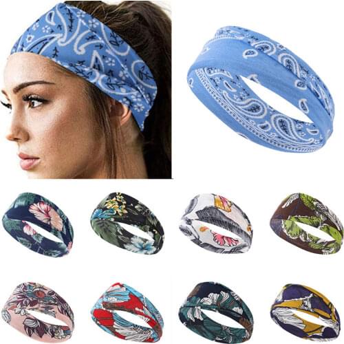 Sport Headband Women Floral Print Bandana Hair Bands Elastic Sweatband Turban Headpiece Head Wrap Running Yoga Hair Accessories
