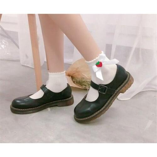 Women Girls Cotton Ankle Socks Cute Strawberry Bowknot Students Lolita Hosiery B735