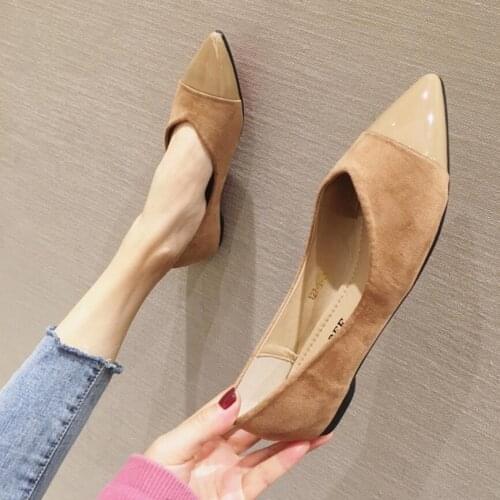 2020 spring autumn women single flats japanned leather pointed toe shallow mouth flock ballerina shoes woman big size loafers