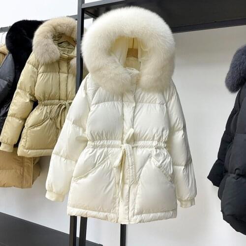 Natural Fox Fur Collar Coat Winter 2021 White Duck Down Jacket Female Hooded Warm Parkas Thick Jackets Casaco Feminino Gxy113