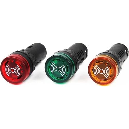 1Pc AD16-22SM 22mm Flash Signal Light Lamp Red Green Yellow LED Active Buzzer Beep Indicator Switches DC12V DC24V AC110V AC220V