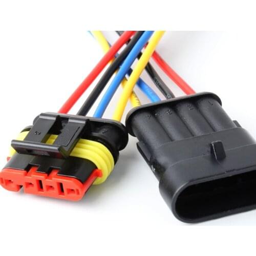 10/50/100sets/lot AMP TE 4 Pin/Way Waterproof Superseal Electrical Wiring Connector Plug With 0.5-1.5mm Wire Cable Pigtail