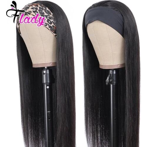 100% Human Hair Grip Headband Scarf Wig Straight Human Hair Headband Wig No plucking wigs for Women No Glue No Sew In Flady Hair