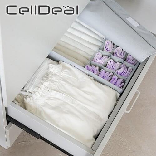13 Grid Foldable Underwear Storage Box with Lid Dividers Closet Dresser Clothes Drawer Organizer for Bras Scarves Ties Socks