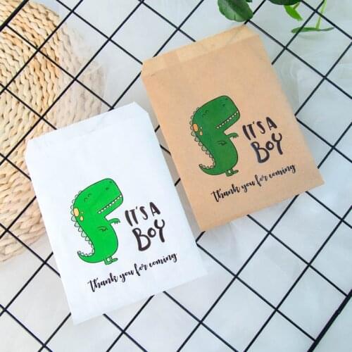 25pcs Kraft Paper Its a boy Dinosaur Bags for Boys Birthday Decorations Childrens Party Favors Candy Popcorn Buffet Gift Bag