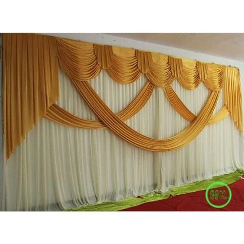 3mx6m Luxury White Wedding Backdrop with Beautiful gold Swags Wedding drapery and curtain wedding marriage decoration