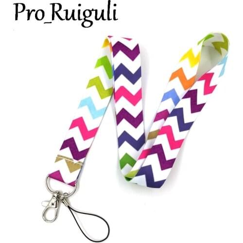 30pcs Wavy Texture Lines Lanyard Keys Phone Holder Funny Neck Strap With Keyring ID Card DIY Animal webbings ribbons Hang Rope