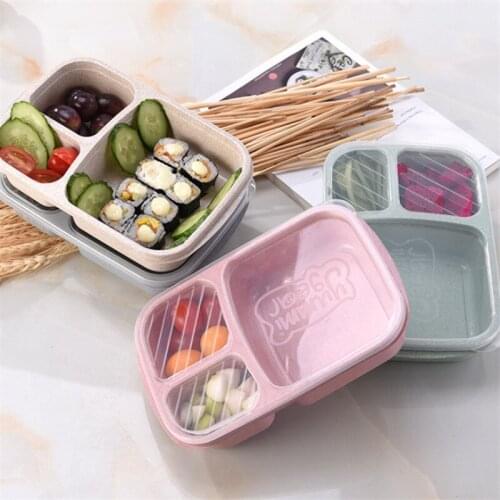Eco Friendly 3 Grid Food Storage Box Lunch Boxes With Lid Fruit Bread Storage Case Square Plastic Container Kitchen Organizer