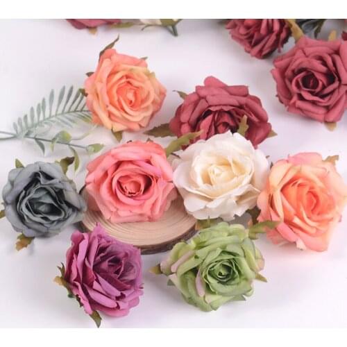 7CM Romantic Silk Roses Artificial Flower Head DIY Wreath Handmade Craft Supplies Fake Flowers for Wedding Home Party Decoration