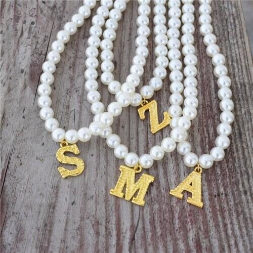 A-Z Alphabet Initial Choker Vintage Stainless Steel Imitation Pearl Necklace Letter Necklace For Women Girls Jewelry Collier