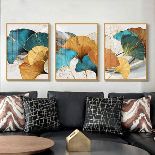 Abstract Blue Yellow Brown Plant Leaves Painting Luxury Wall Decorative Posters and Prints Living Room Nordic Picture Home Decor
