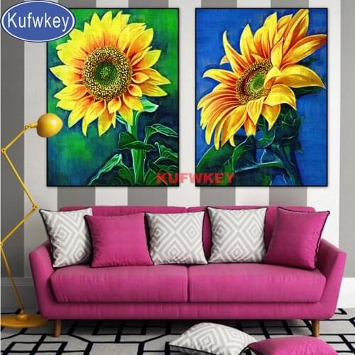 Sunflower diamond embroidery sale diy handmade puzzle mosaic drills full square diamond painting 2 piece wall art gift